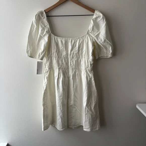 NWT Reformation Woods Short Sleeve Mini Dress in White Sz L‎